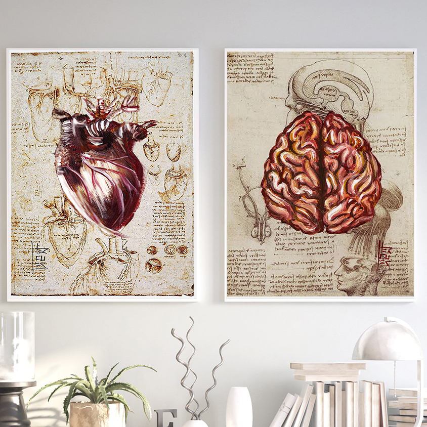 Anatomía del marco del cartel Hombre de Vitruvio con sistema circulatorio Leonardo da Vinci 
