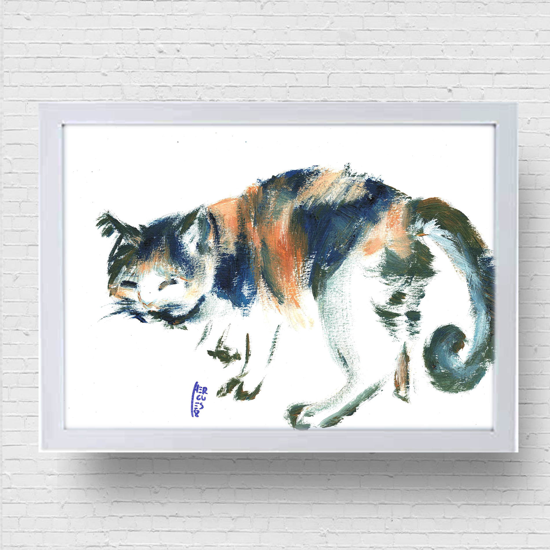Quadro Pôster Gato pincelado japonês
