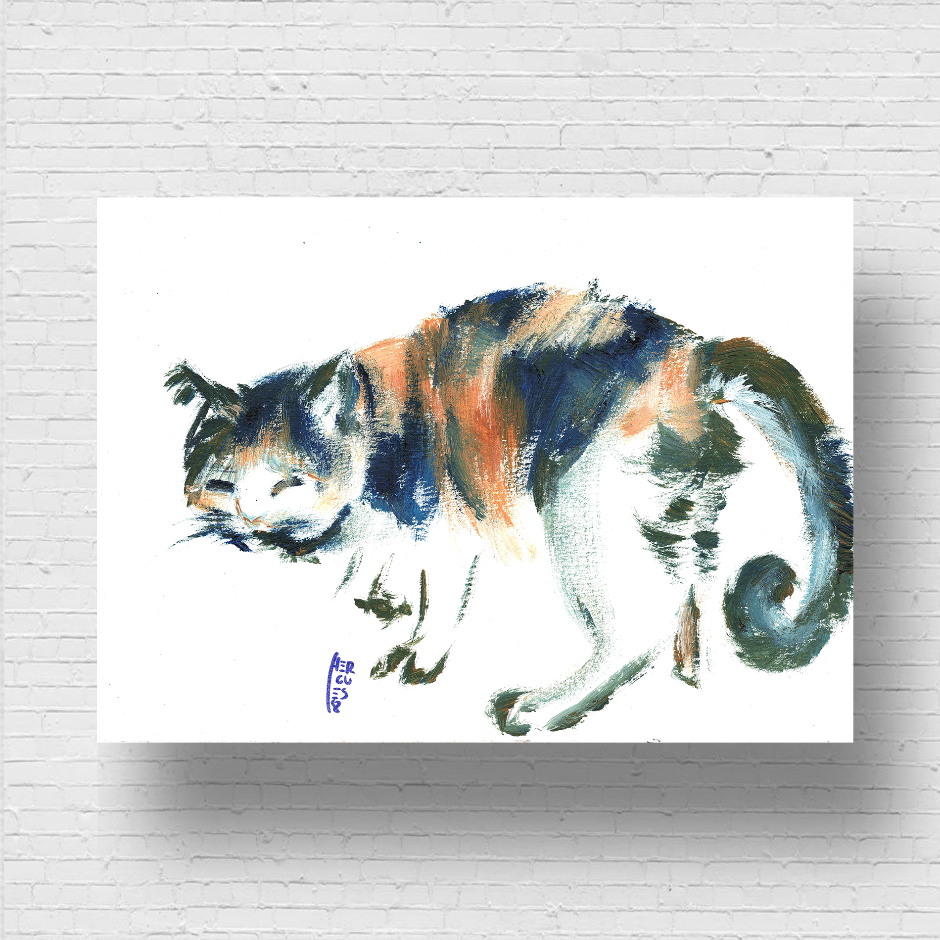 Quadro Pôster Gato pincelado japonês