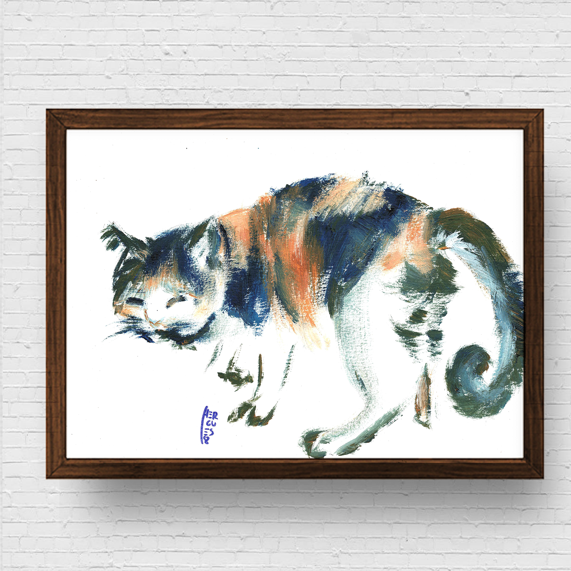 Quadro Pôster Gato pincelado japonês