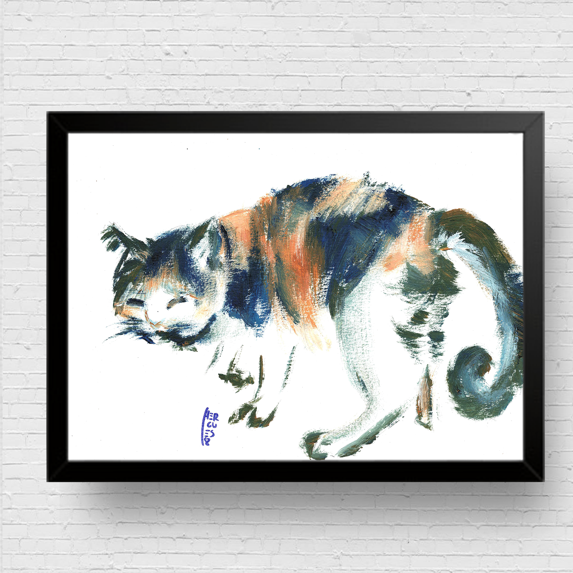 Quadro Pôster Gato pincelado japonês