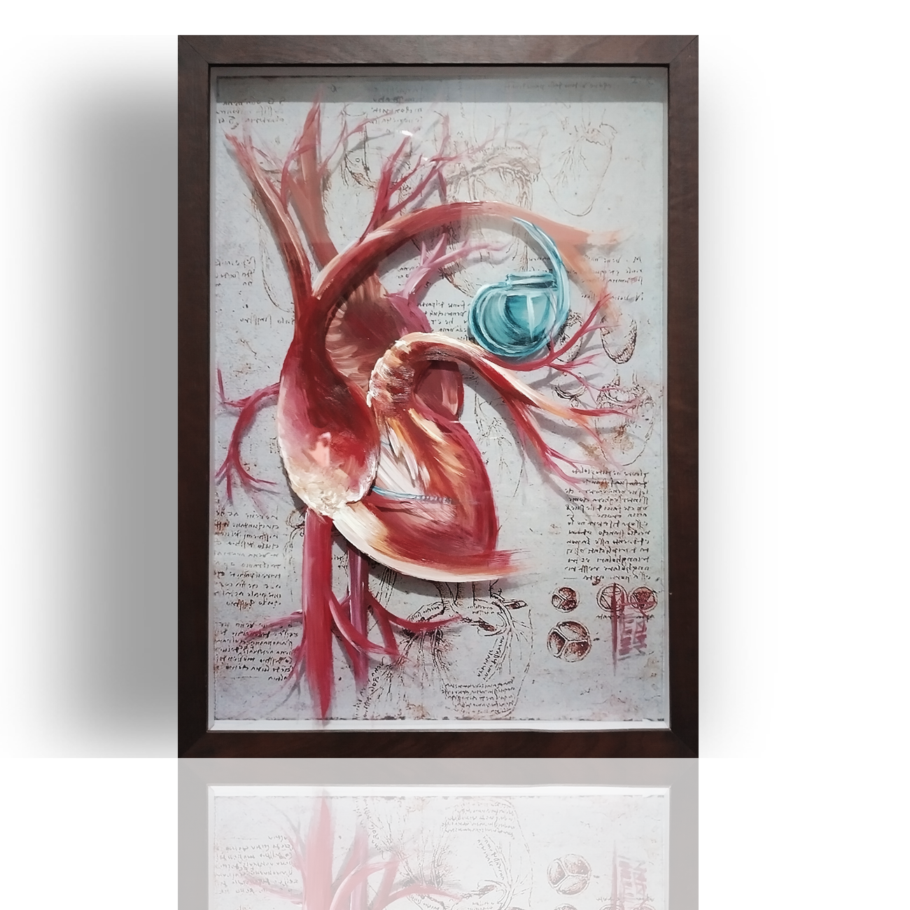 Cuadro Anatomía: Pintura original Sistema vascular con fondo de libro de corazón. 