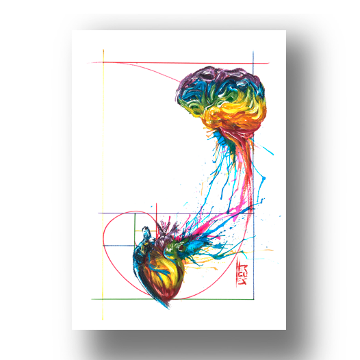 Marco de póster Anatomía Corazón y Cerebro Secuencia lúdica de Fibonacci 