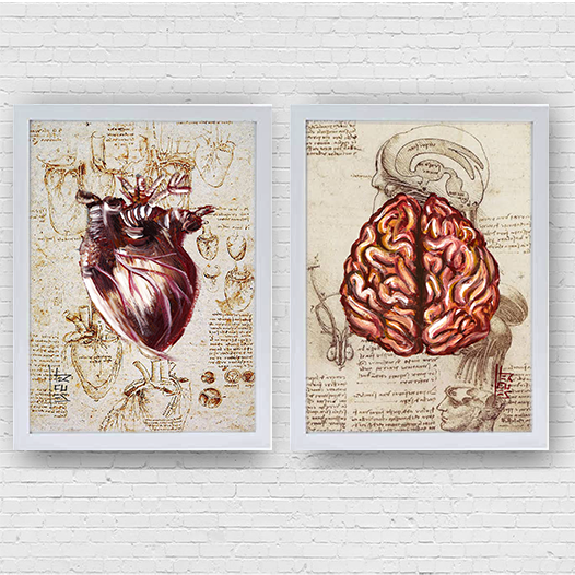 Anatomía del marco del cartel Hombre de Vitruvio con sistema circulatorio Leonardo da Vinci 