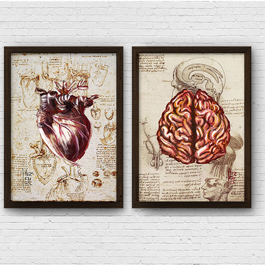 Anatomía del marco del cartel Hombre de Vitruvio con sistema circulatorio Leonardo da Vinci 