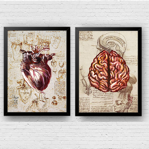 Anatomía del marco del cartel Hombre de Vitruvio con sistema circulatorio Leonardo da Vinci 