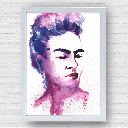 Quadro pôster Frida Kahlo efeito guache