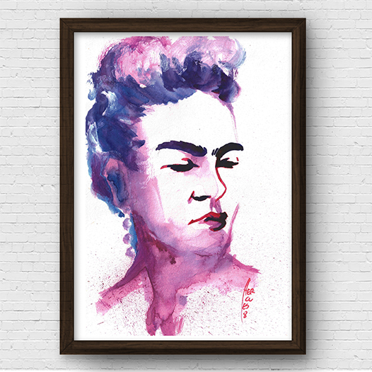 Quadro pôster Frida Kahlo efeito guache