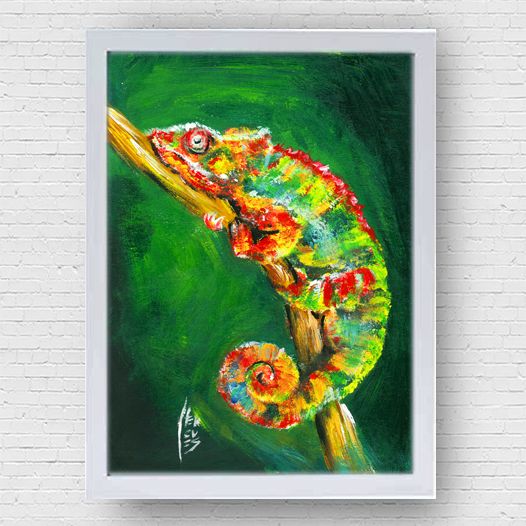 Quadro pôster Camaleão fundo escuro
