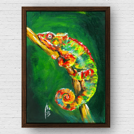 Quadro pôster Camaleão fundo escuro