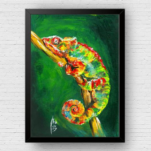 Quadro pôster Camaleão fundo escuro