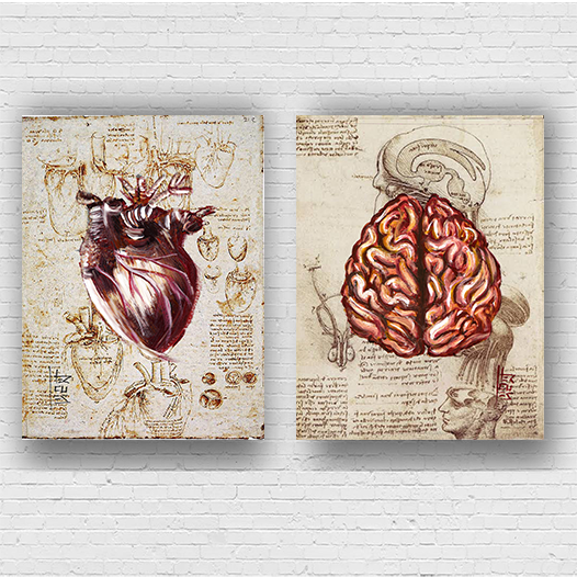 Anatomía del marco del cartel Hombre de Vitruvio con sistema circulatorio Leonardo da Vinci 
