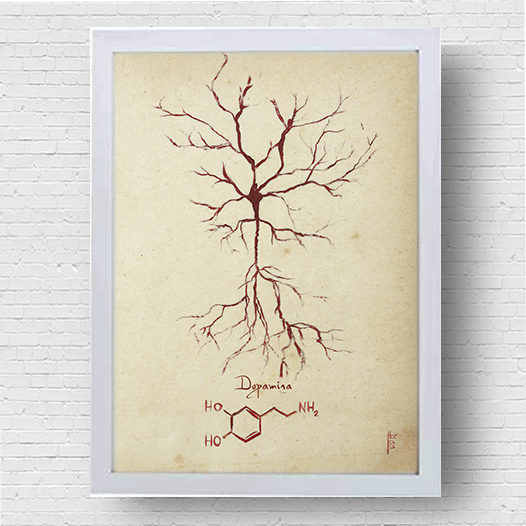 Marco de póster de anatomía: neurotransmisor de dopamina con fórmula molecular 