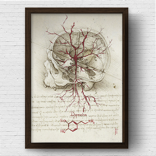 Marco de póster de anatomía Colección Leonardo Da Vinci: Neurotransmisor de dopamina con fórmula molecular 