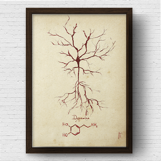 Marco de póster de anatomía: neurotransmisor de dopamina con fórmula molecular 