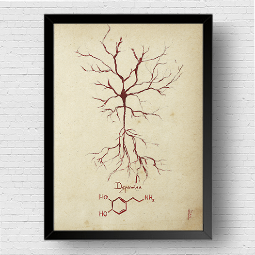 Marco de póster de anatomía: neurotransmisor de dopamina con fórmula molecular 