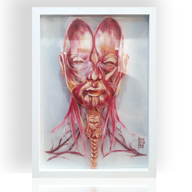 Cuadro Anatomía: Cuadro original Anatomía muscular de la cara con tiroides. 