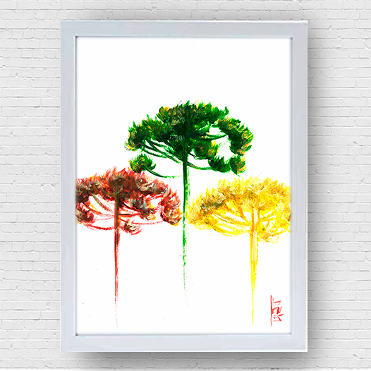 Quadro pôster Árvores Araucárias coloridas (lúdico)