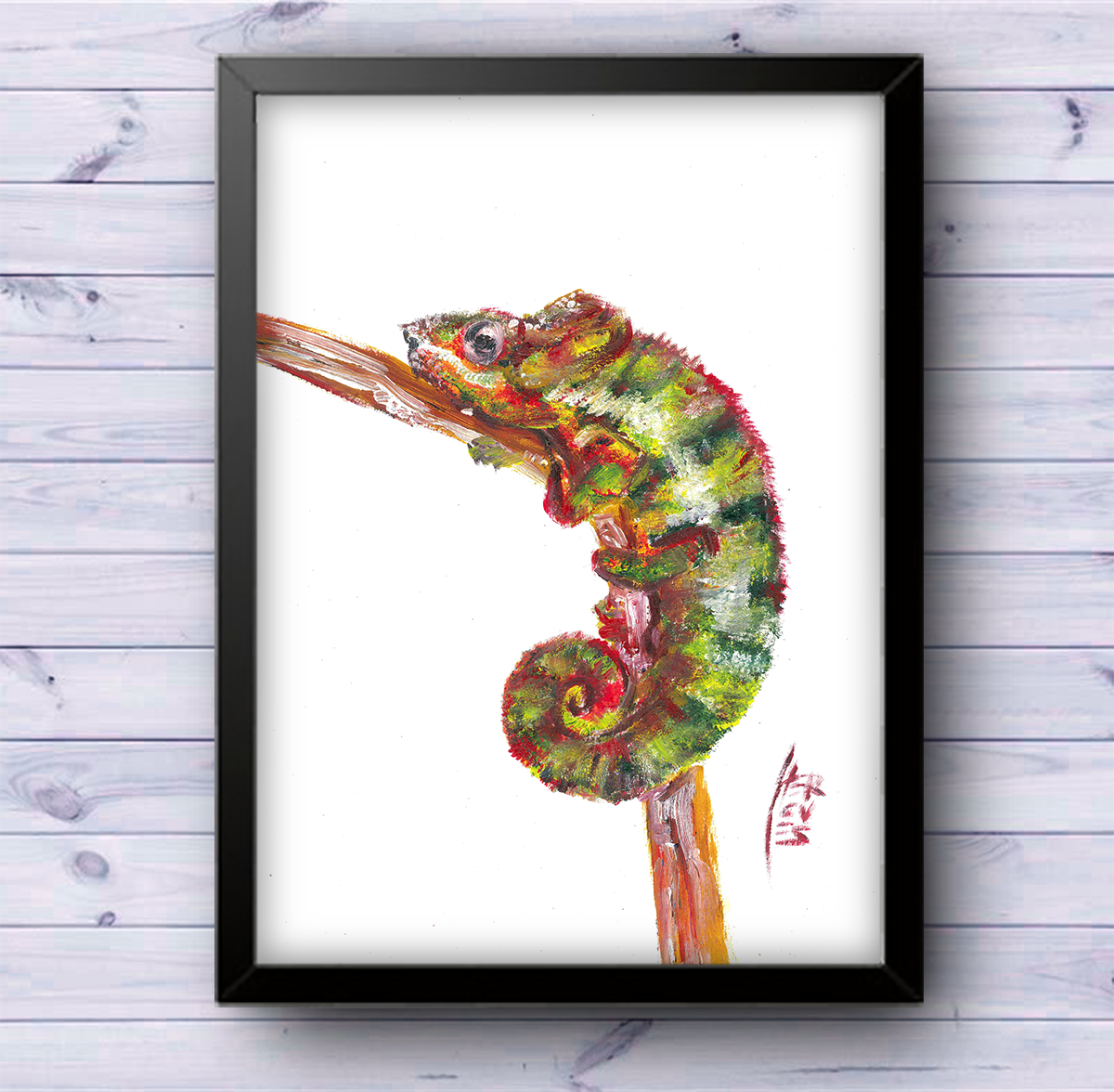 Affiche caméléon fond blanc