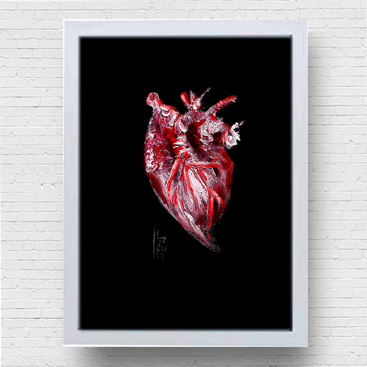 Quadro pôster anatomia coração fundo escuro
