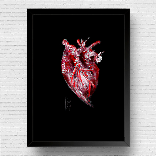 Quadro pôster anatomia coração fundo escuro