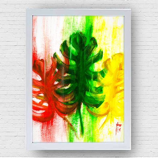 Quadro pôster Folhas Costela-de-Adão Coloridos (lúdico)