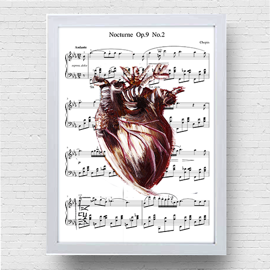 Quadro pôster anatomia coração fundo musica