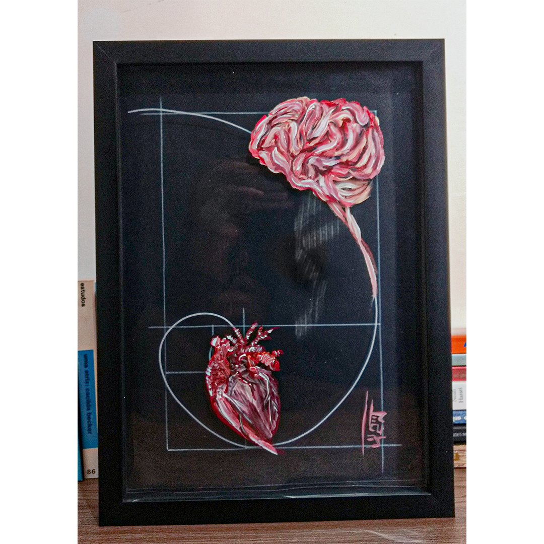 Cuadro Anatomía: Pintura original Emoción y Razón Secuencia de Fibonacci Fondo oscuro 