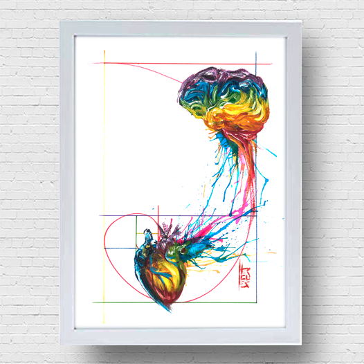Marco de póster Anatomía Corazón y Cerebro Secuencia lúdica de Fibonacci 