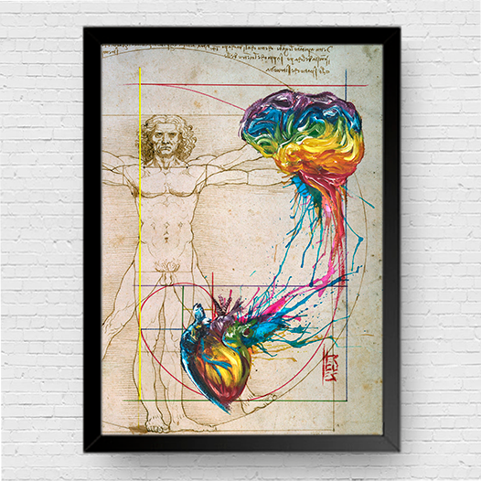 Marco para póster Anatomía: Corazón y cerebro Secuencia juguetona de Fibonacci Colección Leonardo Da Vinci 