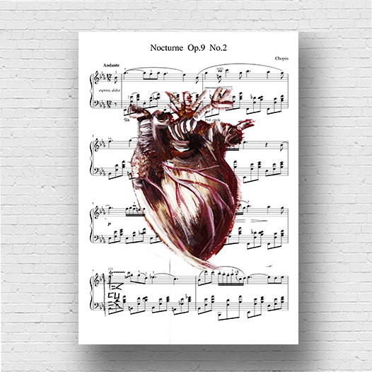Quadro pôster anatomia coração fundo musica